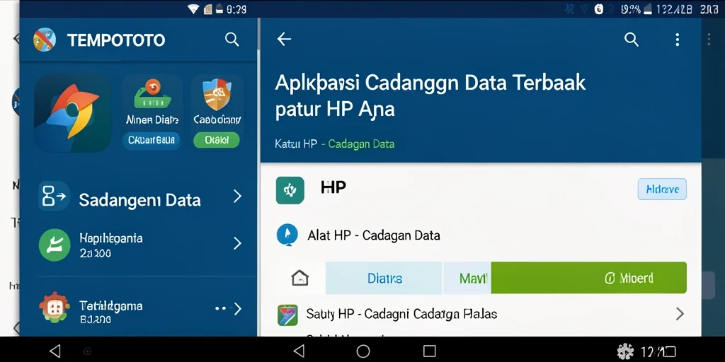 Tampilan antarmuka aplikasi TEMPOTOTO untuk cadangan data.