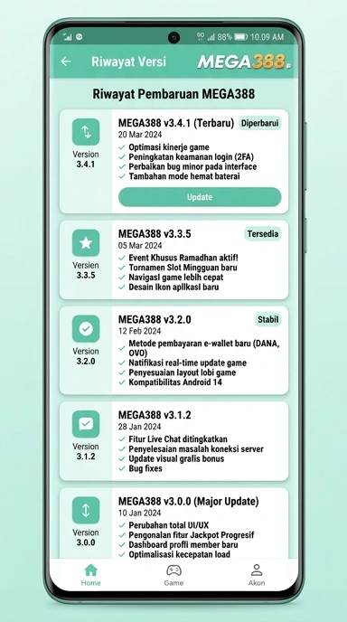 Riwayat Versi Aplikasi mega388 untuk Android